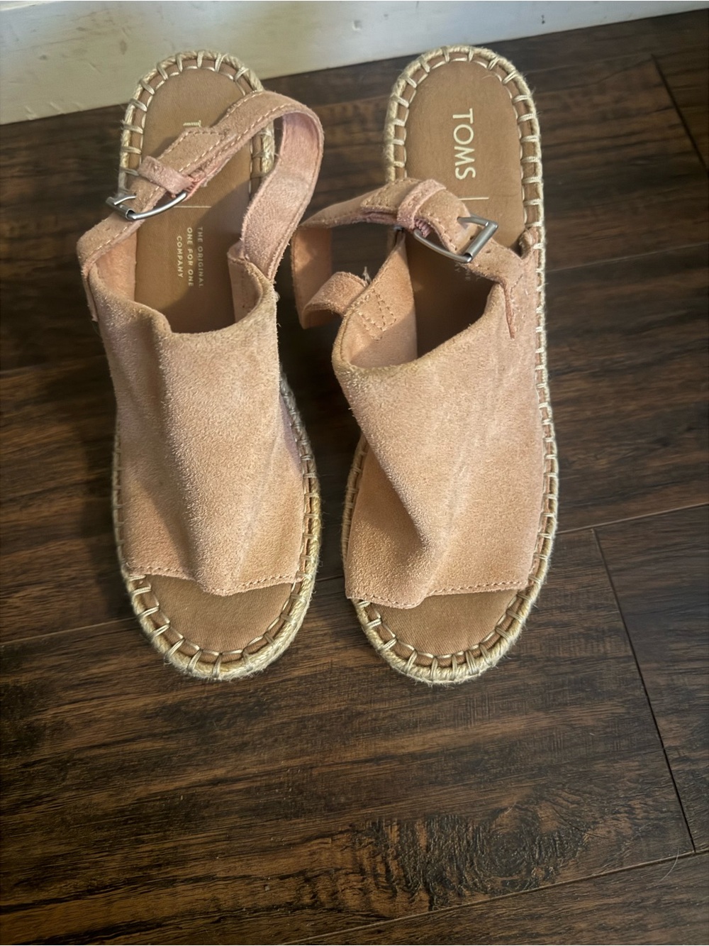 TOMS Tan Suede Espadrille Slide Sandals with Buckle Strap